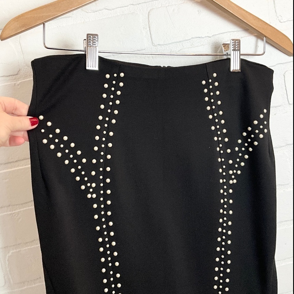 Rinascimento Office Siren Pearl Stud High Waist Mini Skirt Black Sz M - Picture 4 of 10